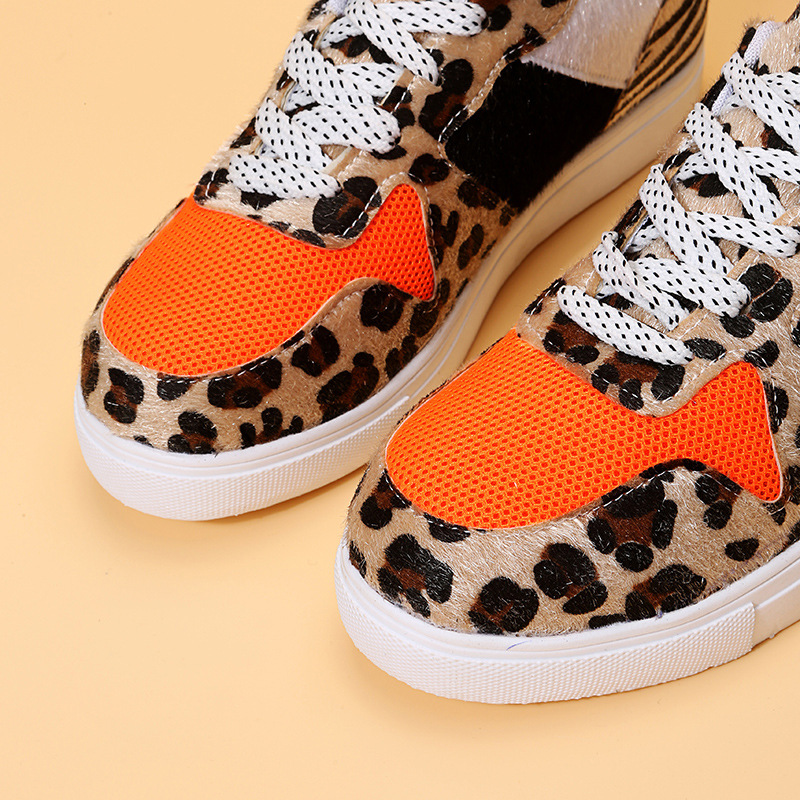 Ladies casual fashion leopard print lace-up sneakers