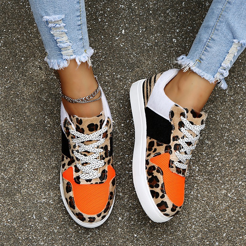 Ladies casual fashion leopard print lace-up sneakers