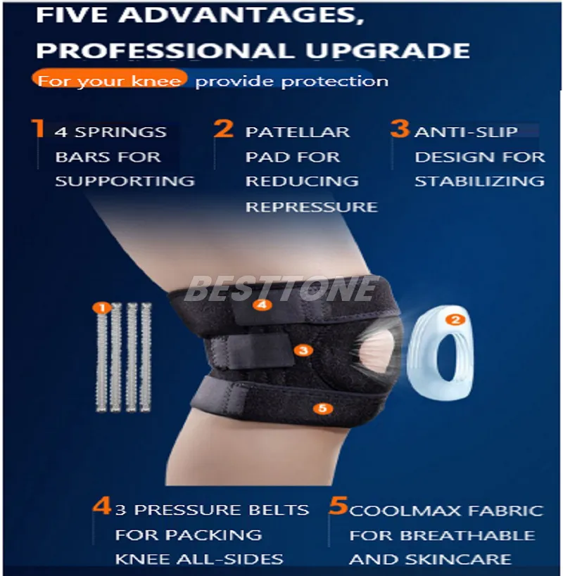 spring bar support knee brace, breathable knee support strap
