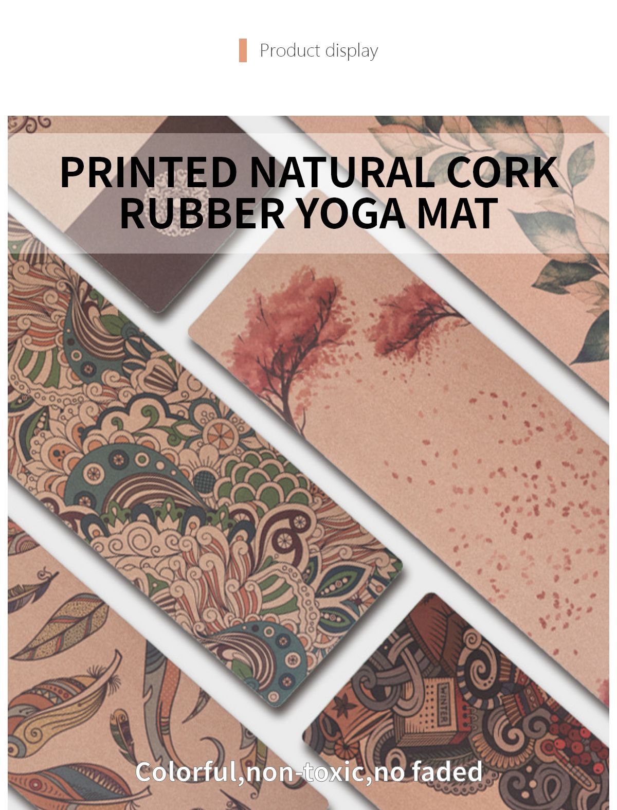 Botanical Printed Natural Cork Rubber Yoga Mat