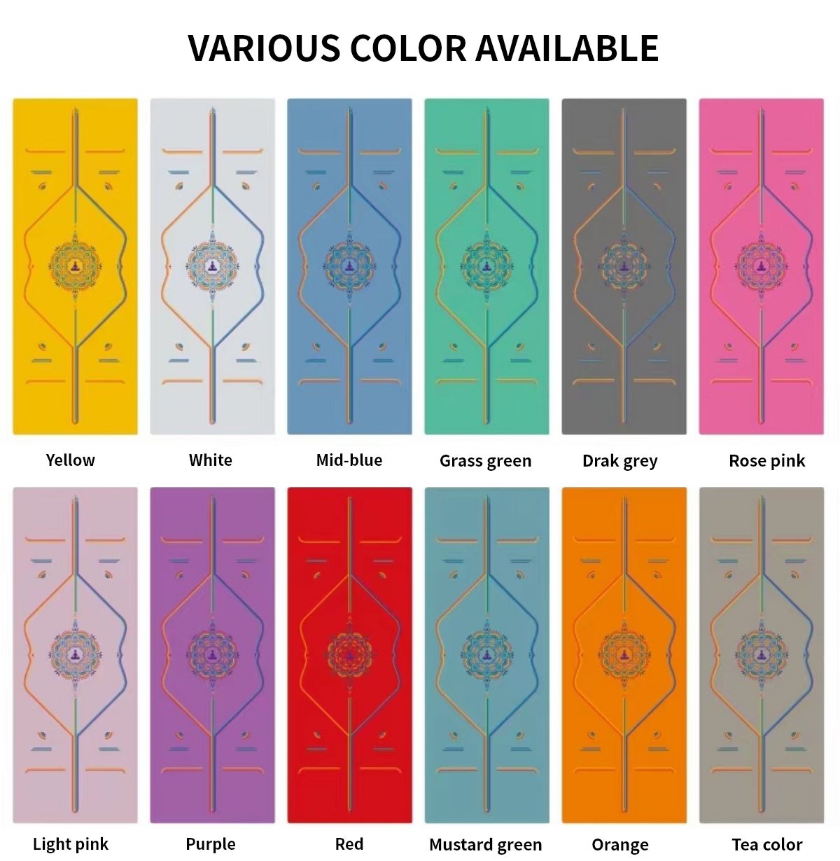 Wholesale Rainbow Color PU+ Rubber Yoga Mat With Alignment Lines