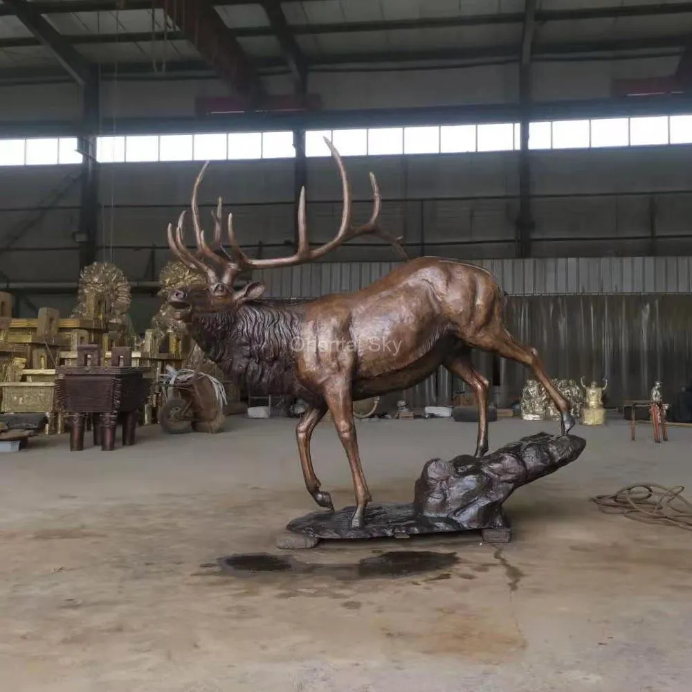 Large Bronze Elk Statue Life Size Metal Deer Garden Sculpture