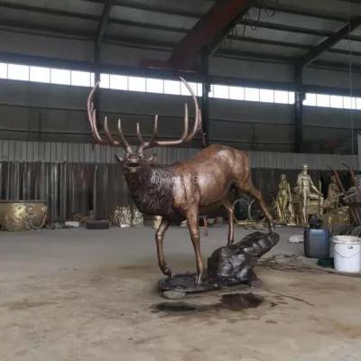 Large Bronze Elk Statue Life Size Metal Deer Garden Sculpture