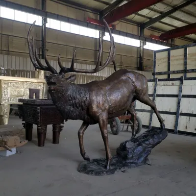 Lebensgroße Bronze Elch Statue Kupfer Hirsch Skulptur