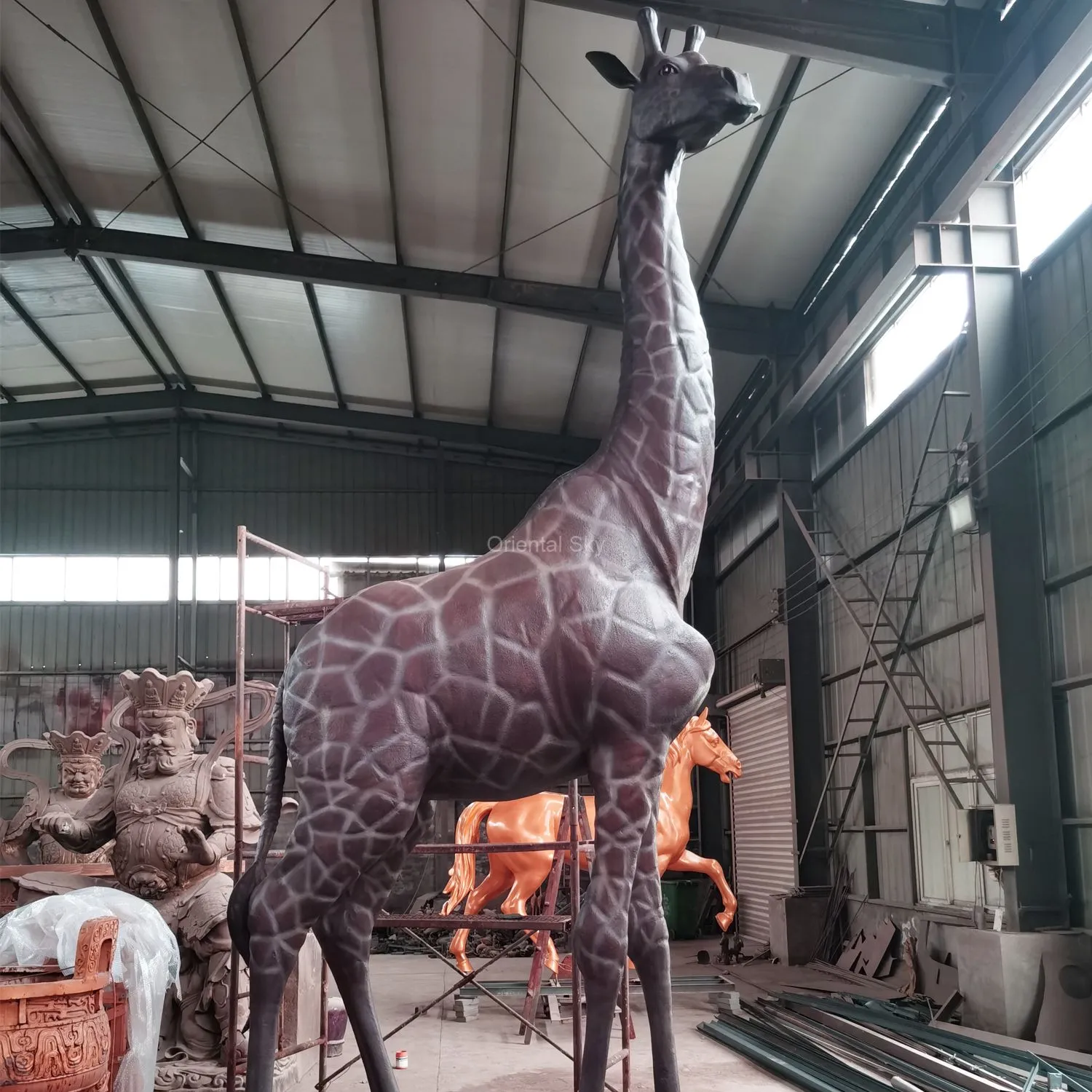 Pair of Life Size Bronze Giraffe Statue Metal Animal Sculpture