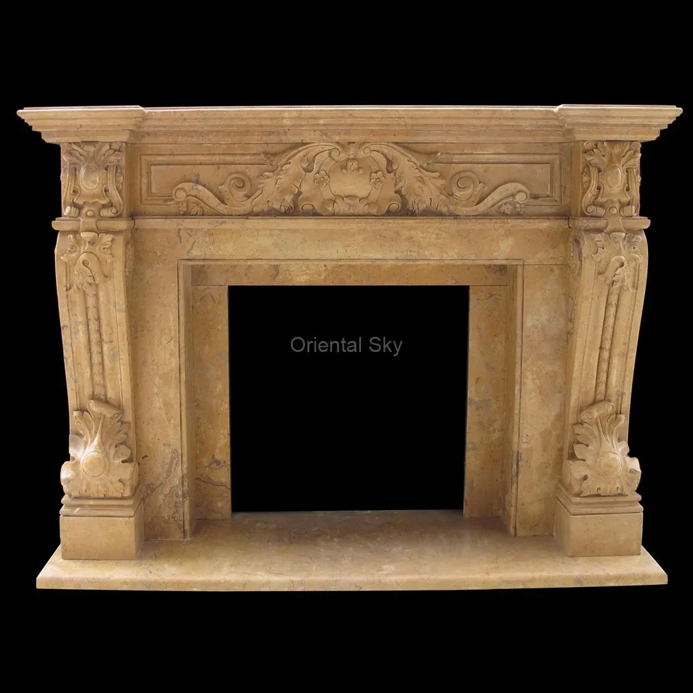 Ancient European Marble Fireplace Mantel with Statues
