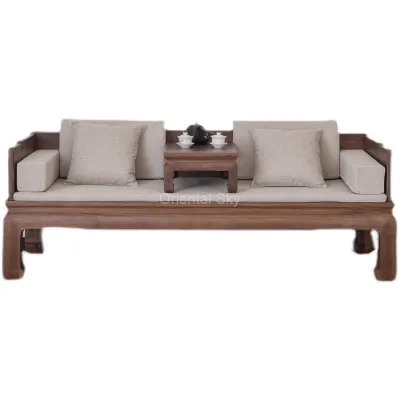 Light Luxury Solid Wood Couch Bed Black Walnut Wooden Sofa Furniture