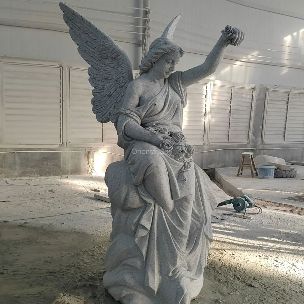Life Size Granite Stone Angel Statue for Cemetery Decoration
