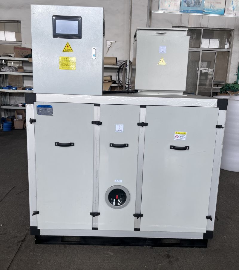 White color panel desiccant rotor dehumidifier unit's functional section which can connected to air handling unit