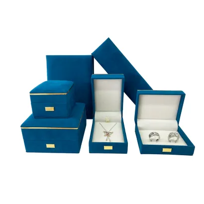 Blue Velvet Jewelry Box With Gold Hardware