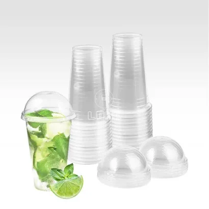 Factory Supplies 350ml, 500ml, 700ml Customized Logo Pet Plastic Juice Cup U Shape Plastic Cup with Dome Lid Round