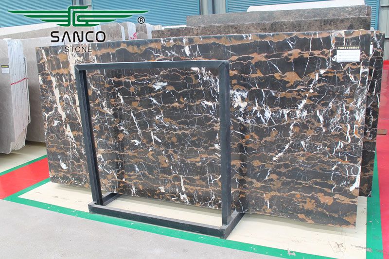 Afghanitan Portoro Black And Gold Flower Marble