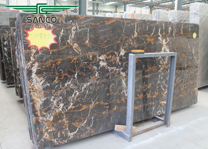 Afghanitan Portoro Black And Gold Flower Marble