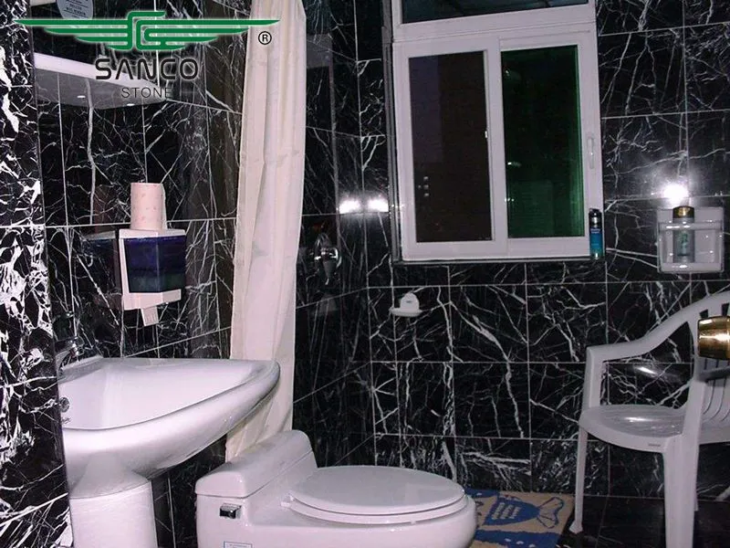 Nero Marquina Black Marble Decoration Effect Of Hotel Restroom