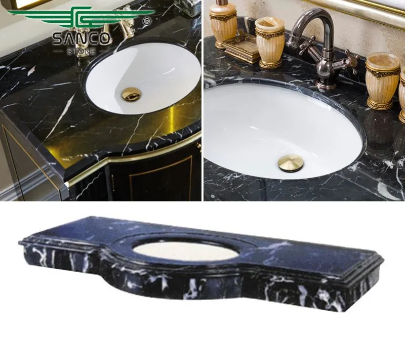 Nero Marquina Black Marble Decoration Effect Of Hotel Restroom