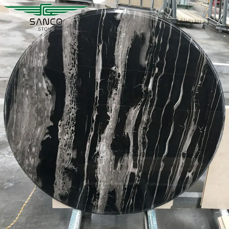 Port Black Marble Round Table Top