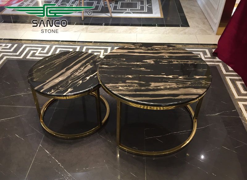 Port Black Marble Round Table Top