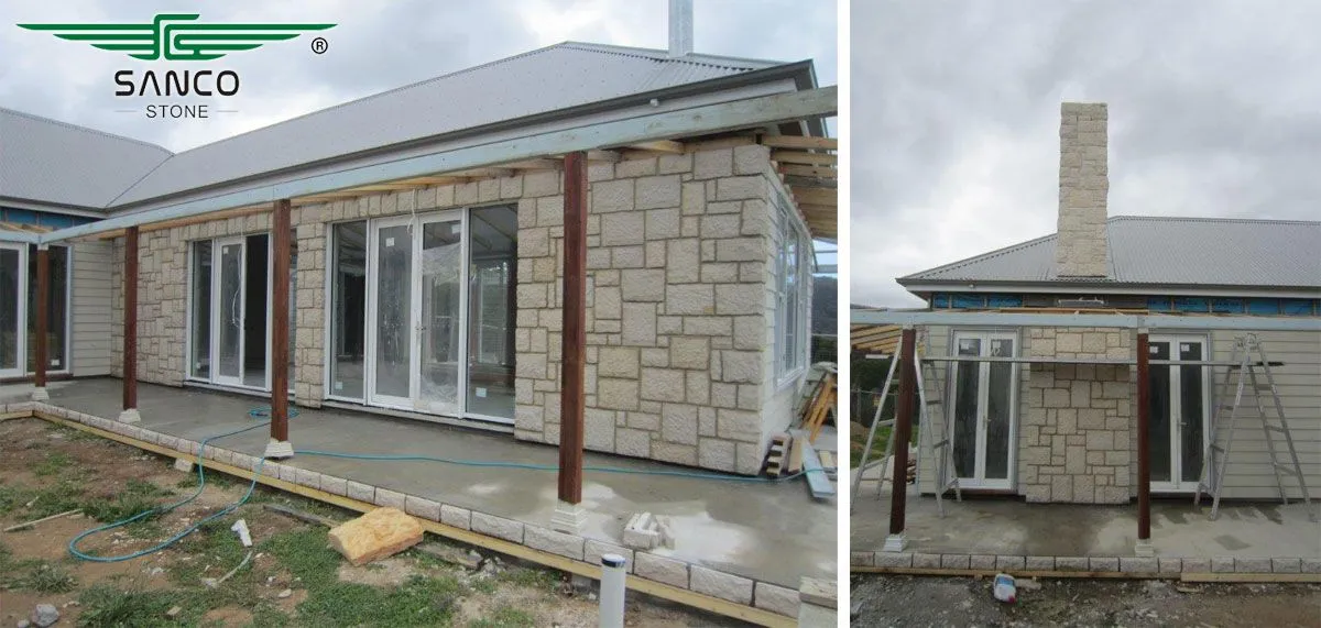 Application of light beige limestone flagstones in private villa