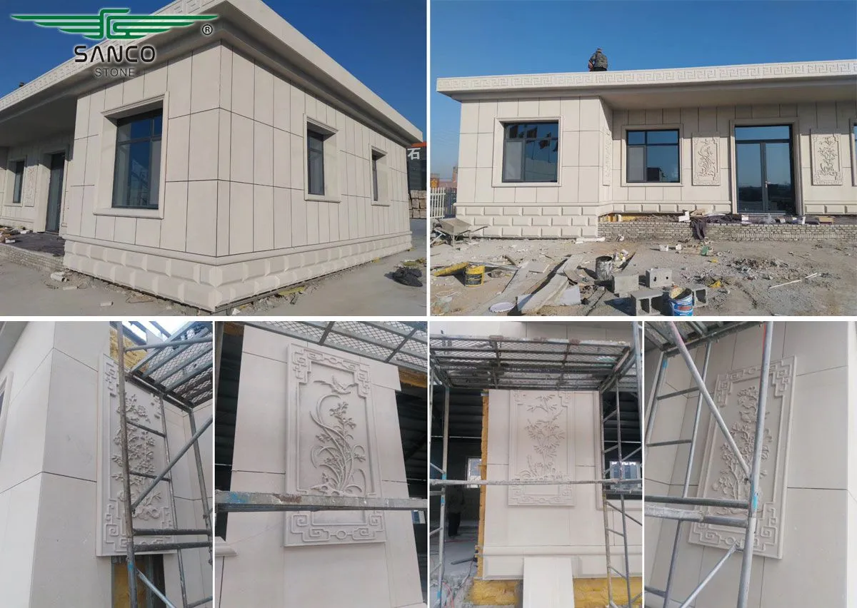 Office Exterior Wall Decoration Made of White Limestone