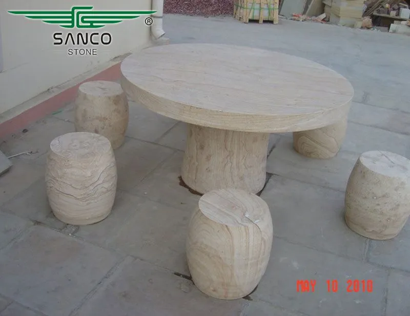 Beige wood Sandstone Table, Outdoor Table