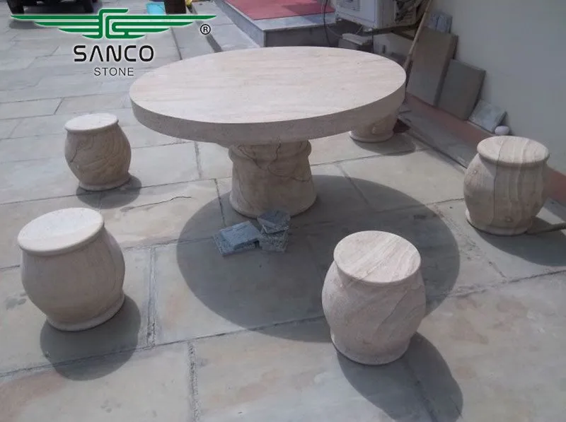 Beige wood Sandstone Table, Outdoor Table