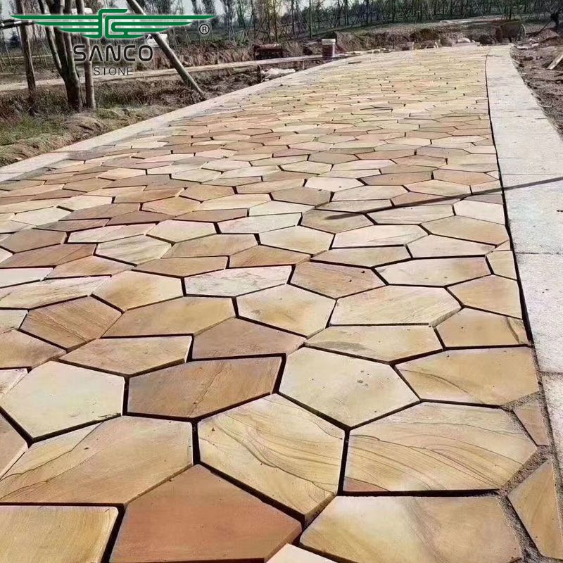 Teak Wood Sandstone Irregular Flagstone Walkway Pavers