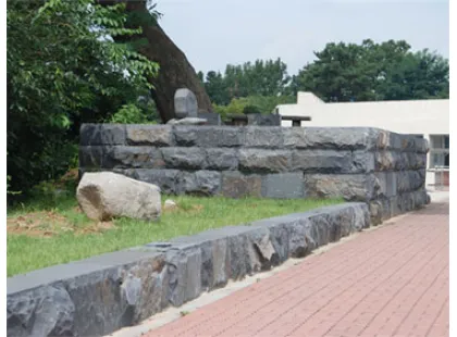 Natural Stone Retaining Wall Made of Basalt Blocks