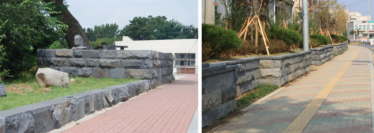 Natural Stone Retaining Wall Made of Basalt Blocks