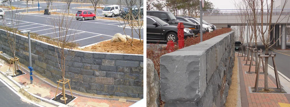 Natural Stone Retaining Wall Made of Basalt Blocks