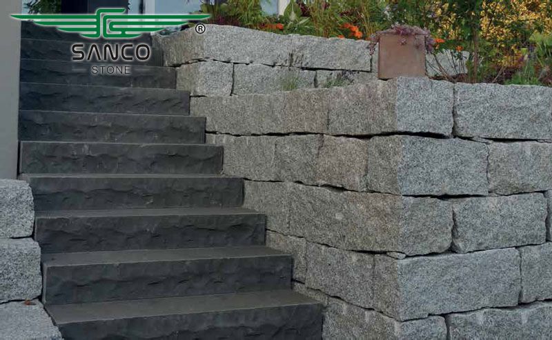 Black Basalt Retaining Wall Block Steps