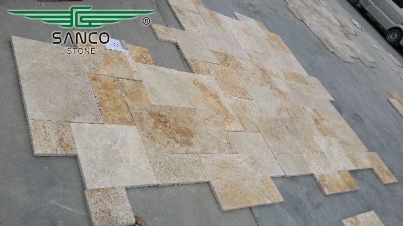 Cream Travertine Flooring Tiles French Pattern Mosaic