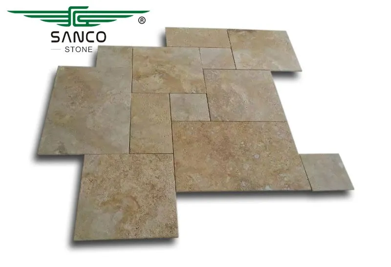 Cream Travertine Flooring Tiles French Pattern Mosaic