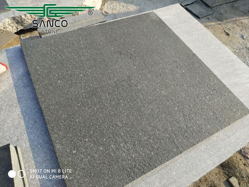 Flamed Black Granite Floor Tiles