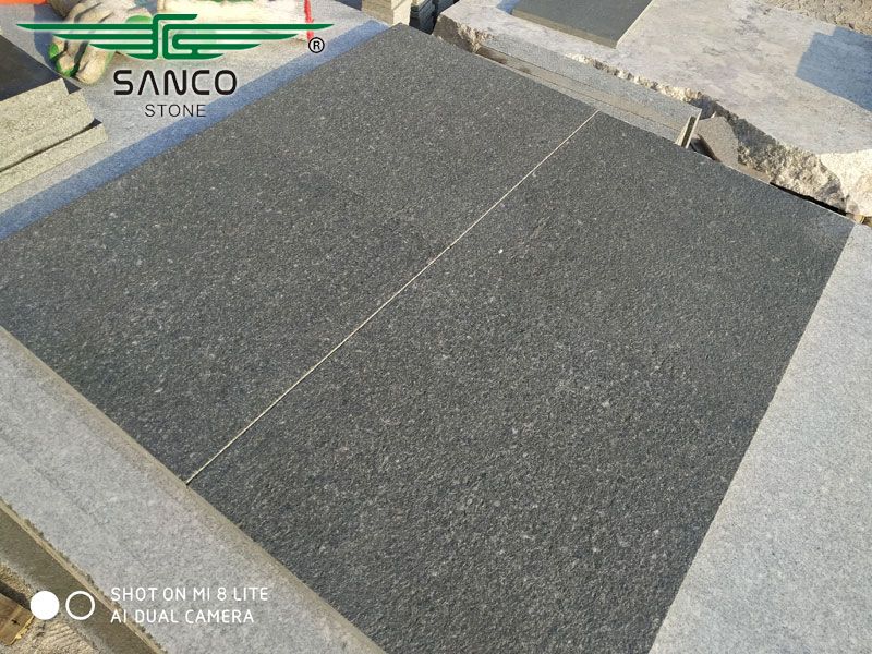 Flamed Black Granite Floor Tiles