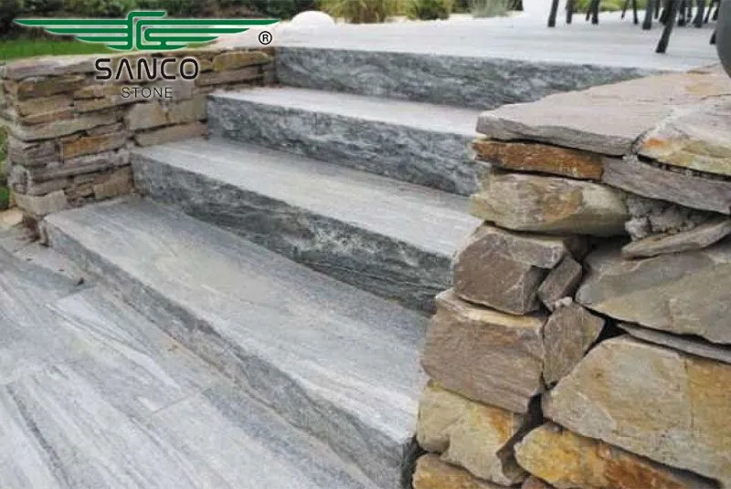 Retaining Wall Steps Made of Zebra Granite