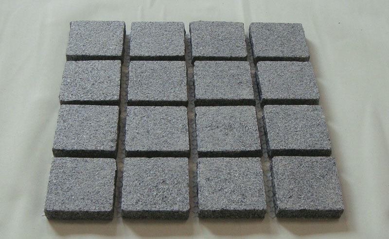 Dark Grey Granite Cobblestone Pavers on Mesh