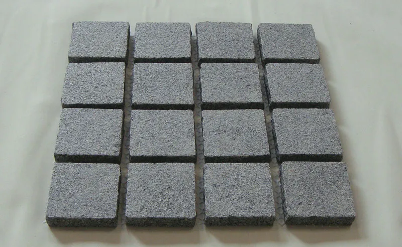 Dark Grey Granite Cobblestone Pavers on Mesh