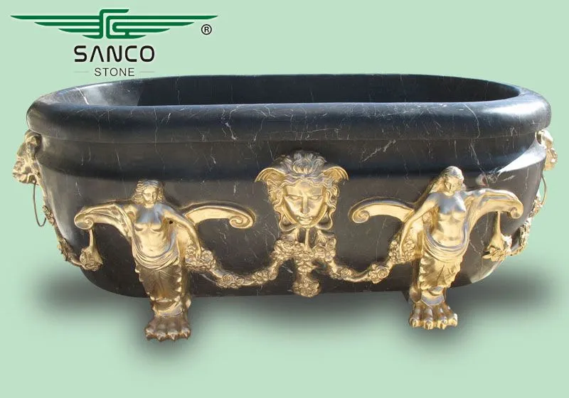 Black Cultured Marble Tub with Exquisite Decorations