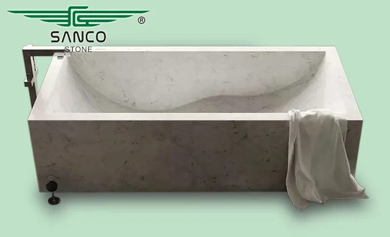 Minimalist White Marble Stone Soaking Tub