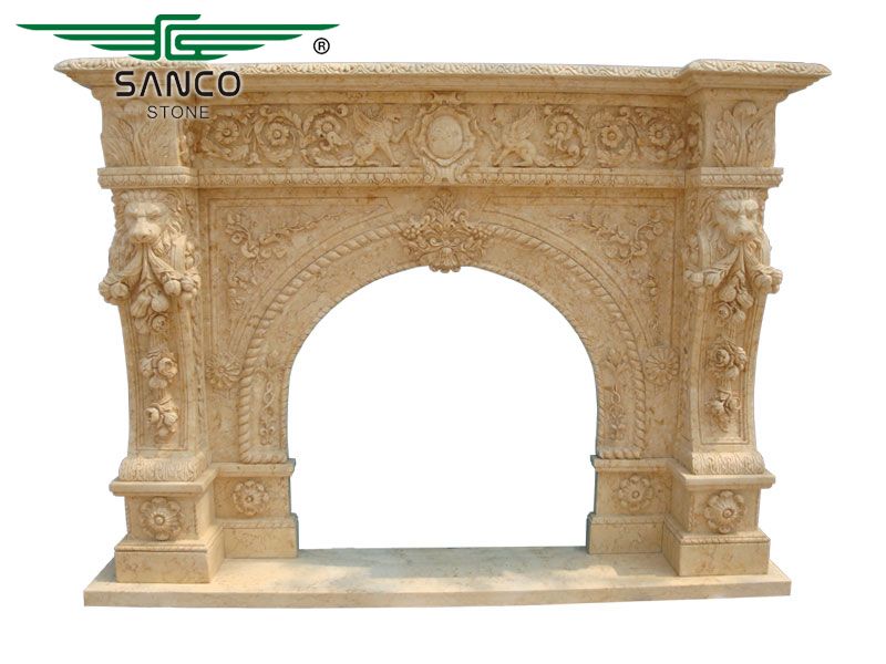 Home Decoration Beige Marble Carving Fireplace Surround