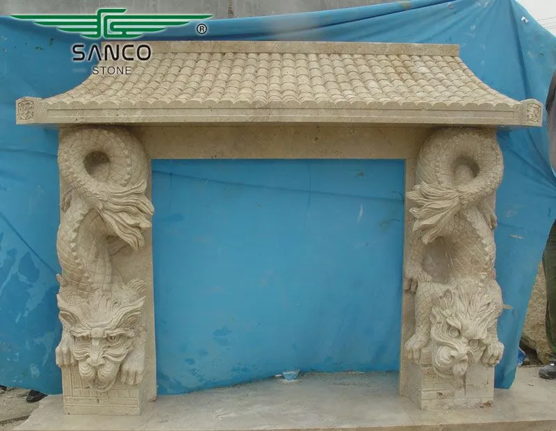 Chinese Style Marble Beige Fireplace