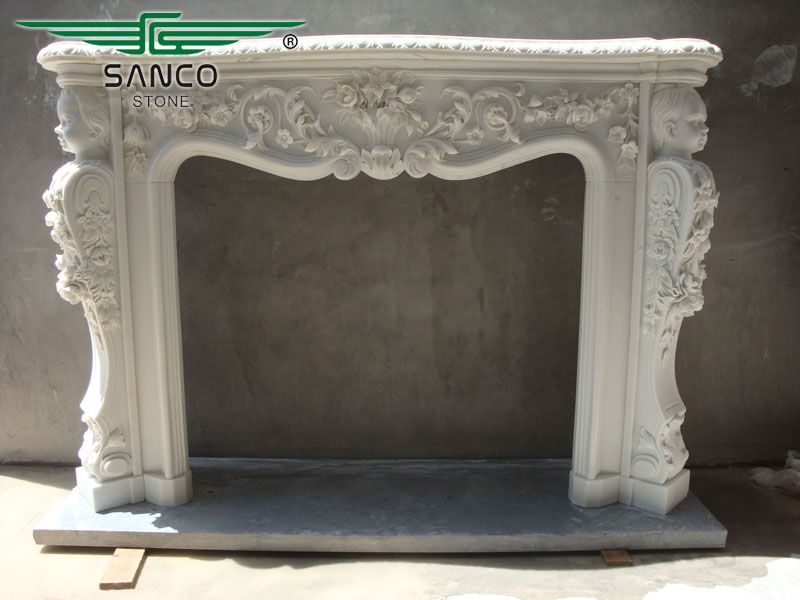 French Style Decorative Natural Marble White Fireplace