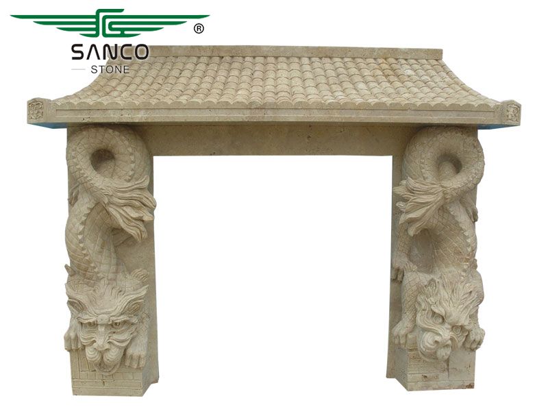 Chinese Style Marble Beige Fireplace