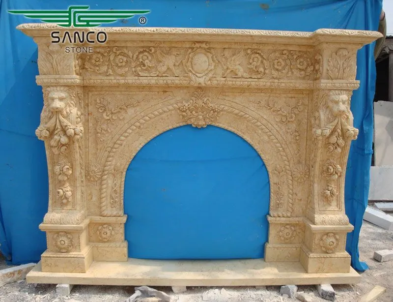 Home Decoration Beige Marble Carving Fireplace Surround