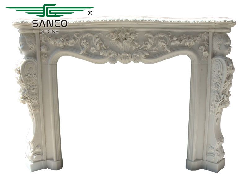 French Style Decorative Natural Marble White Fireplace