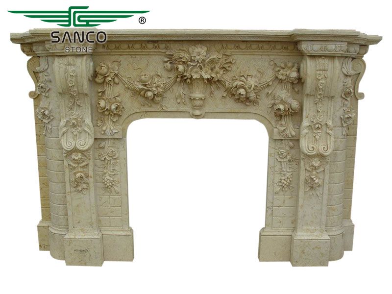 Interior Decoration Beige Marble Insert Fireplace Surround