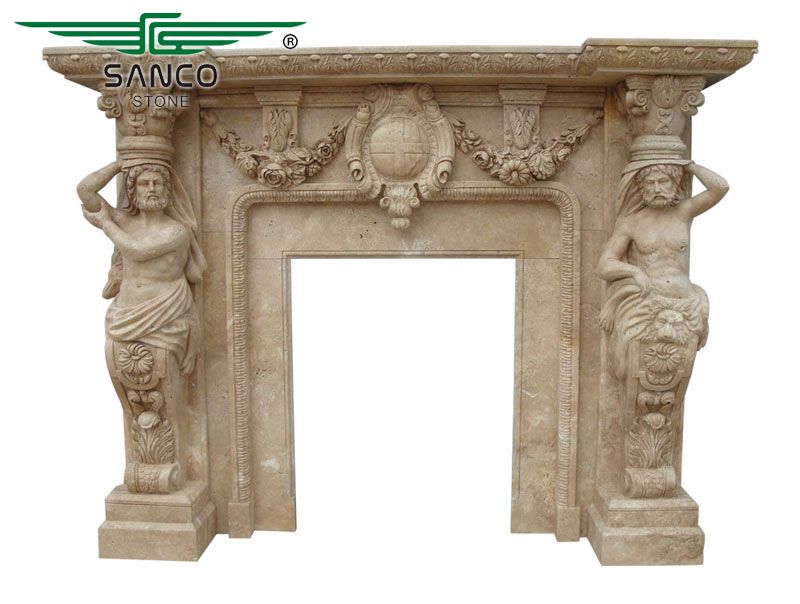 One-stop Solution Hand Carved Freestanding Travertine Fireplaces