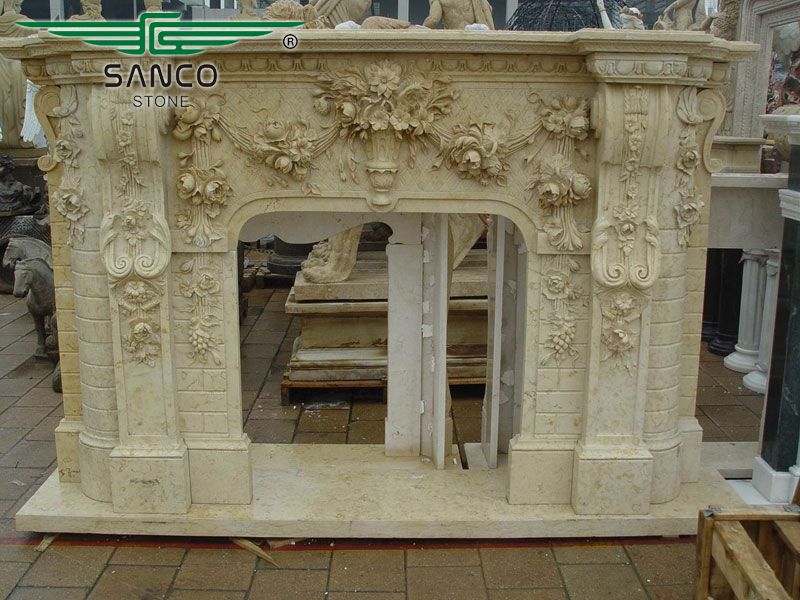 Interior Decoration Beige Marble Insert Fireplace Surround