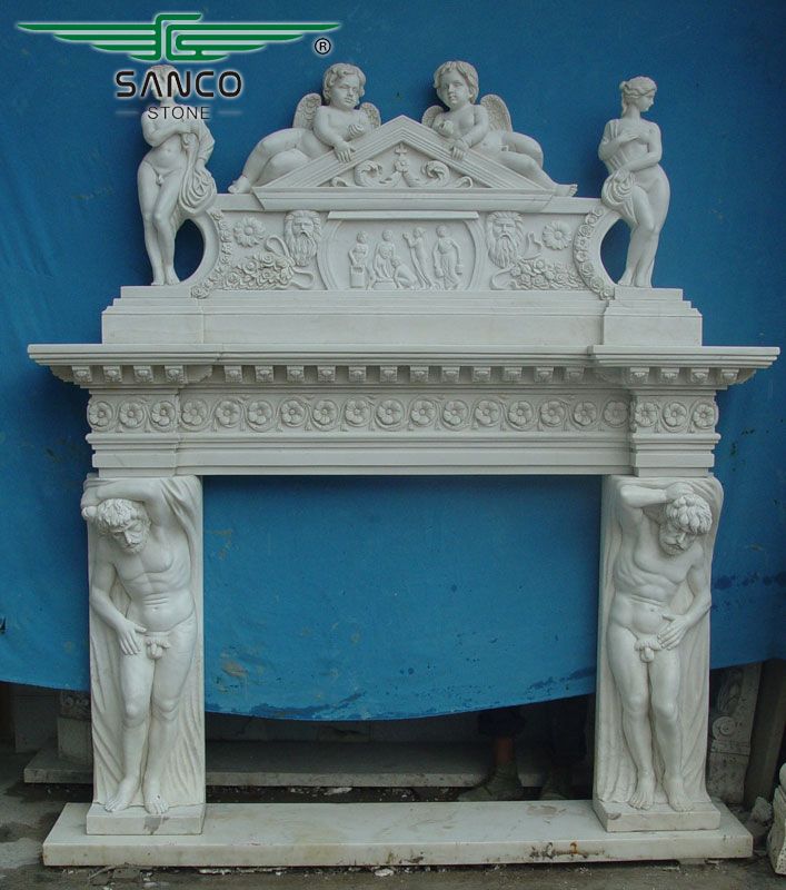 Indoor Natural White Marble Freestanding Fireplace Surround