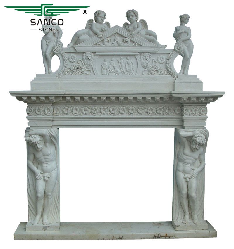 Indoor Natural White Marble Freestanding Fireplace Surround